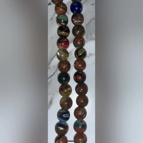 19” Unique Handmade Sunstone/Millefiori Beaded Necklace With Wooden Cross, New! - Picture 3 of 4